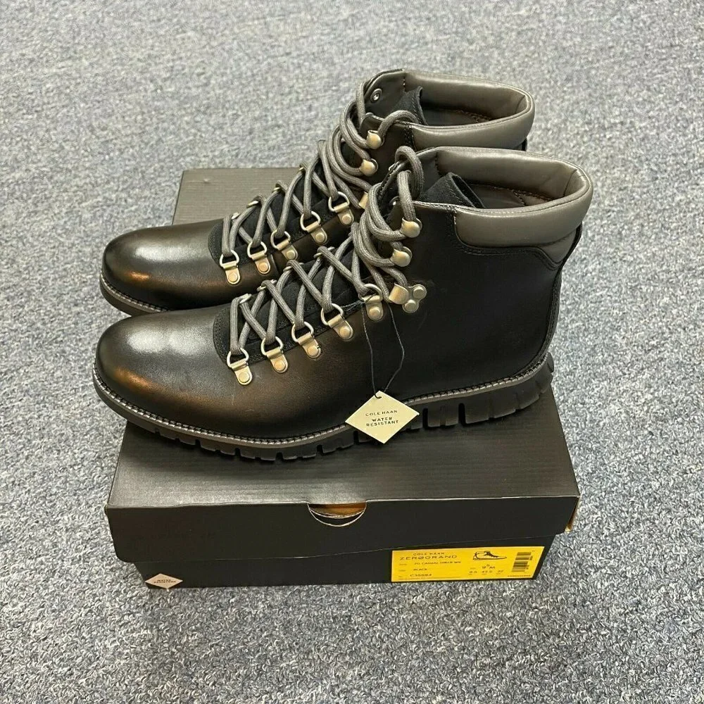 NIB Cole Haan Zerogrand Men's Causal Waterproof Black Leather Hiker Boot #C35594